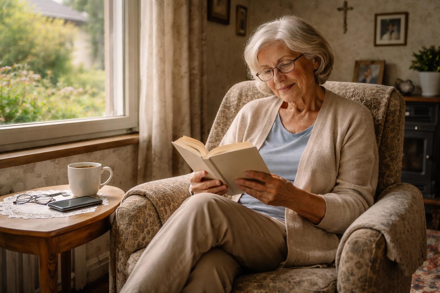 A woman caring for her elderly mother at home